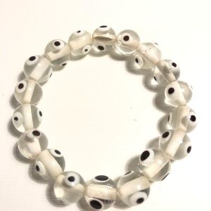 Evil eye clear glass beads stretch bracelet